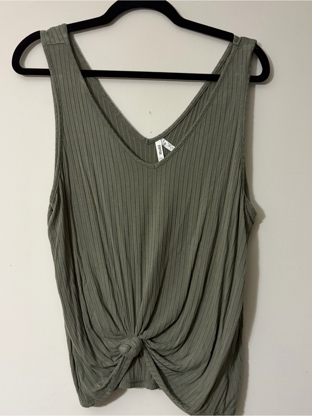 Mudd Olive Ribbed V-Neck Tank with Front Knot